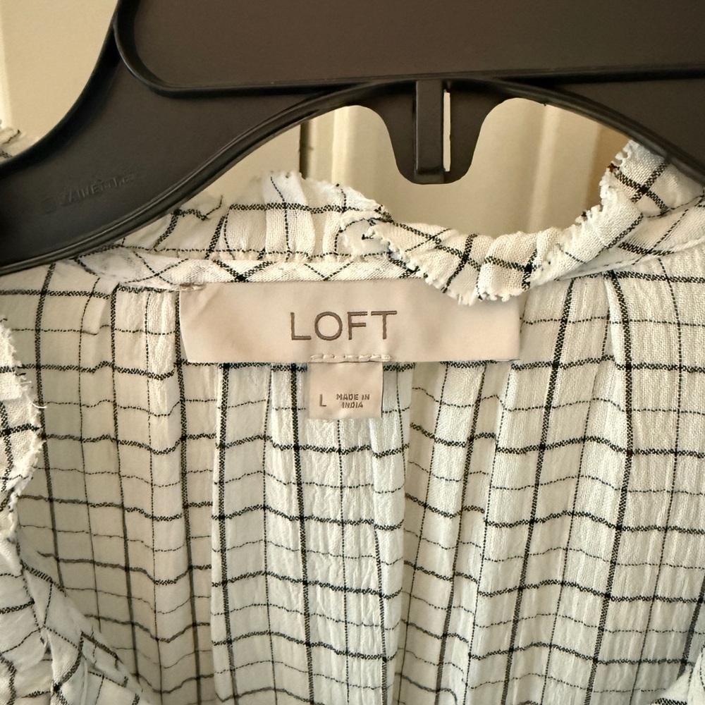 LOFT Plaid Ruffle Split-Neck Blouse - Picture 4 of 5
